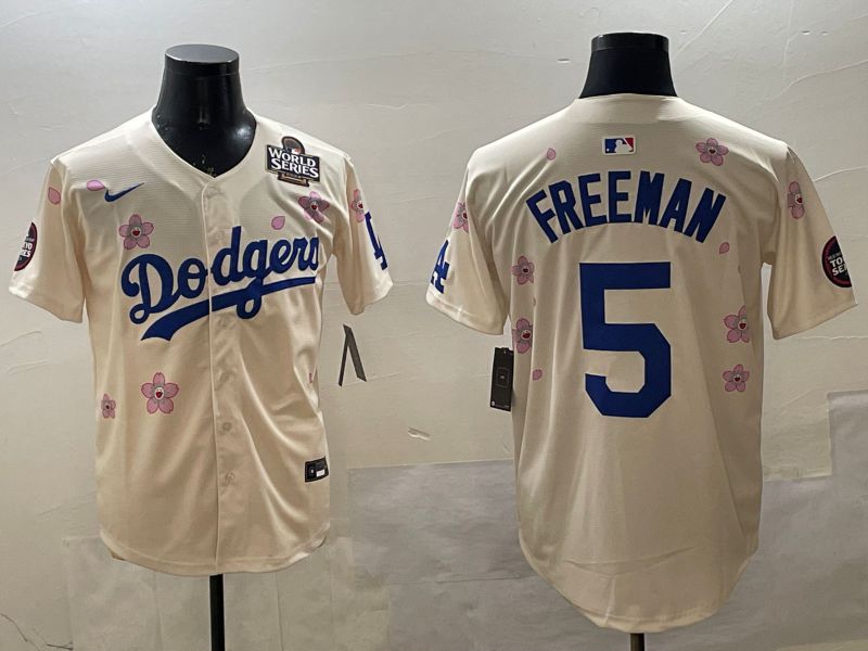 Men Los Angeles Dodgers #5 Freeman Cream Sakura Edition 2025 Nike MLB Jersey style 7->los angeles dodgers->MLB Jersey